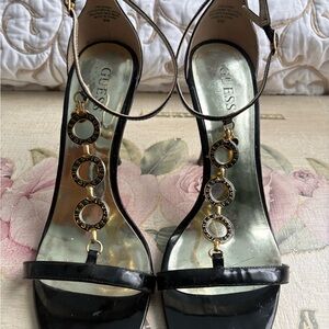 Guess Black and Gold Strappy Heels